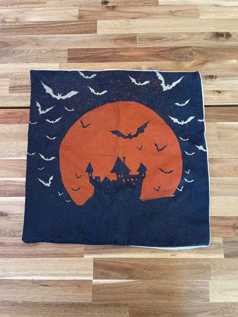 Spooky 17in.x17in. Haunted House/Castle w/bats Pillow Cover - orange/black print